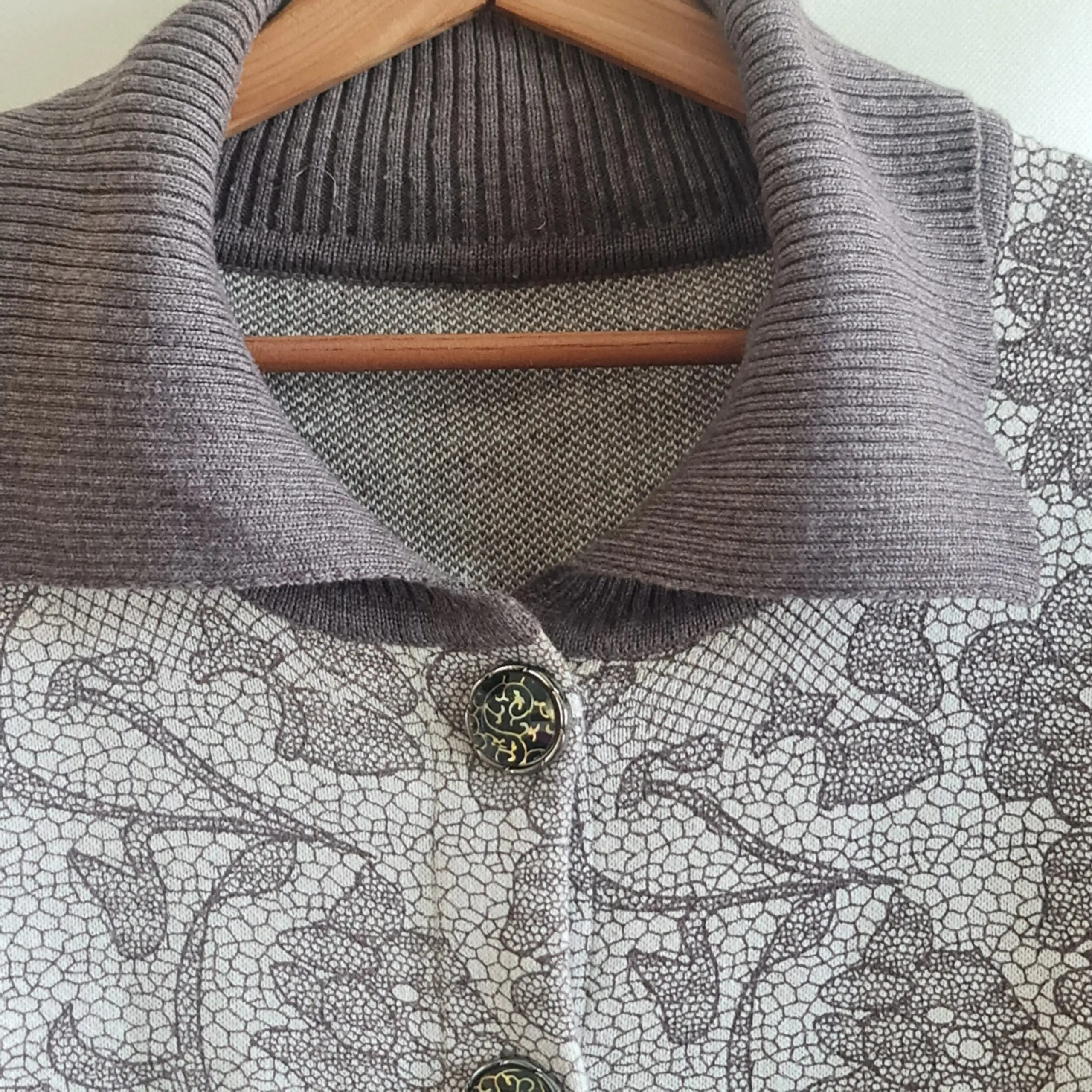 Womens Grey Floral Lace Print Knit Cardigan L UK 16-18 - Image 3