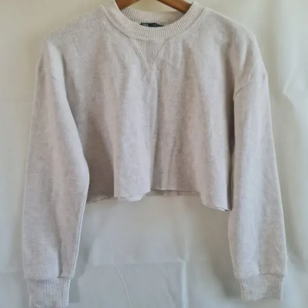 Zara Womens Cream Cropped Knit Jumper S UK 8-10