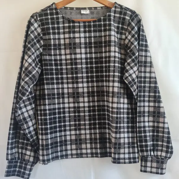 Jacqueline de Yong Womens Black White Check Top L UK 16-18