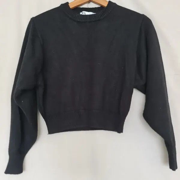 Zara Womens Black Cropped Knit Jumper L UK 16-18
