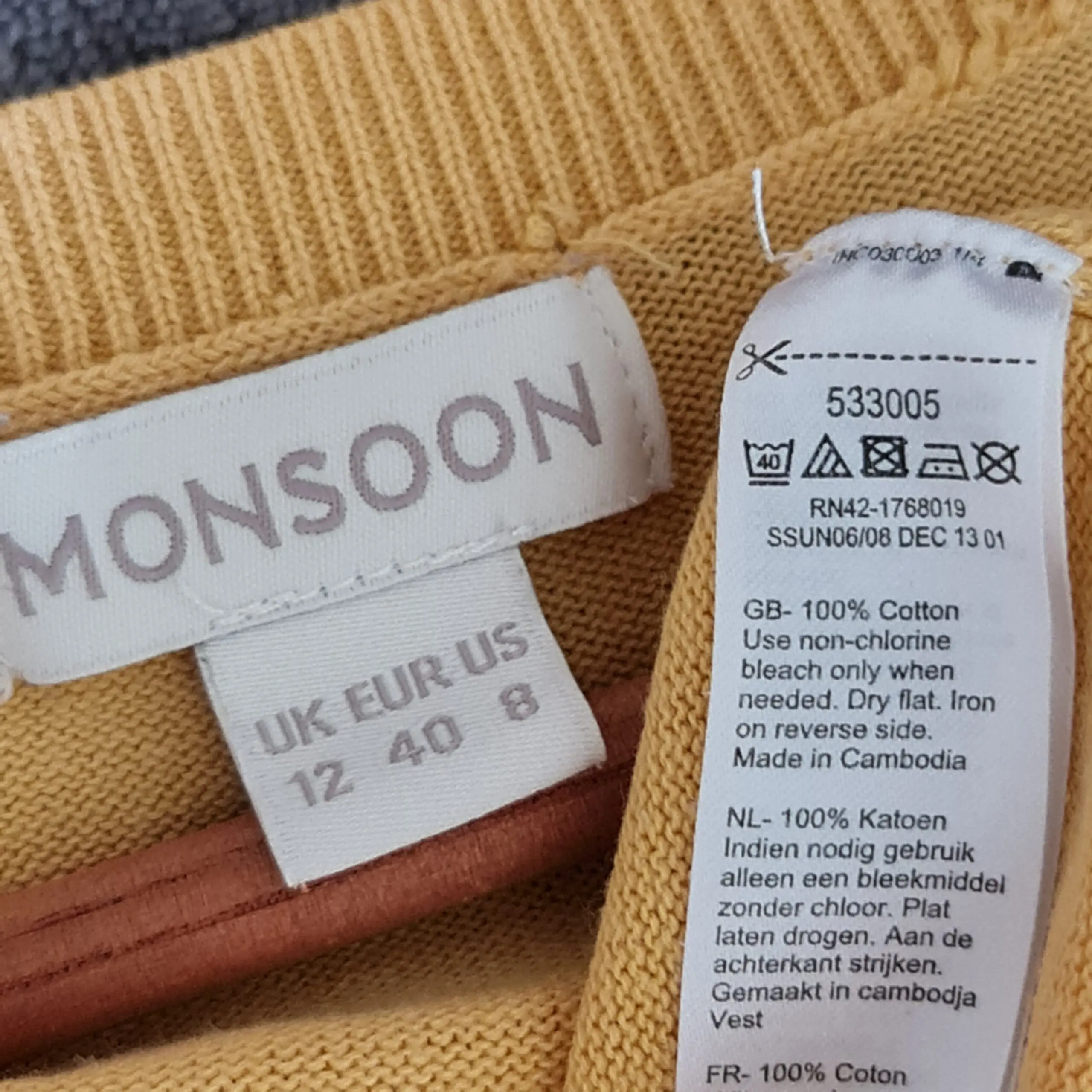 Monsoon Womens Mustard Cotton Knit Cardigan UK 12 - Image 3