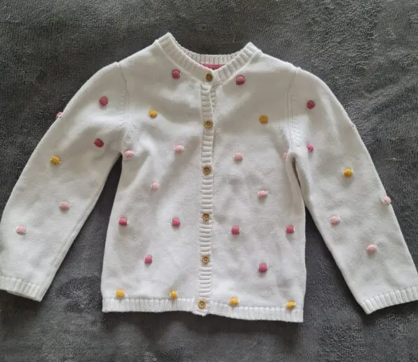F&F Girls White Pom Pom Knit Cardigan 18-24M 92cm