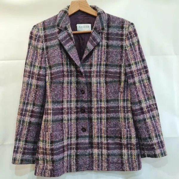 Basler Womens Purple Wool Blend Check Blazer UK 12