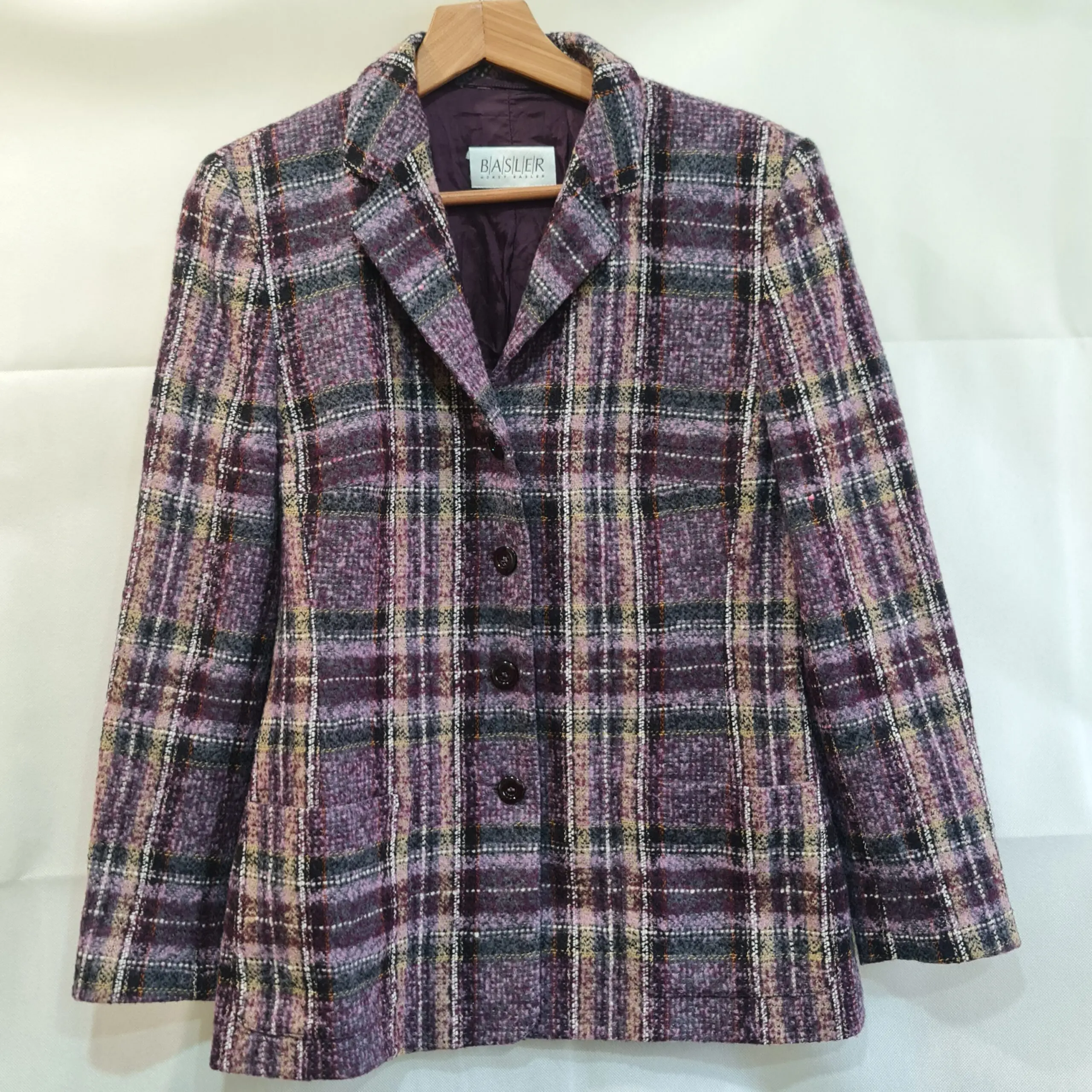 Basler Womens Purple Wool Blend Check Blazer UK 12