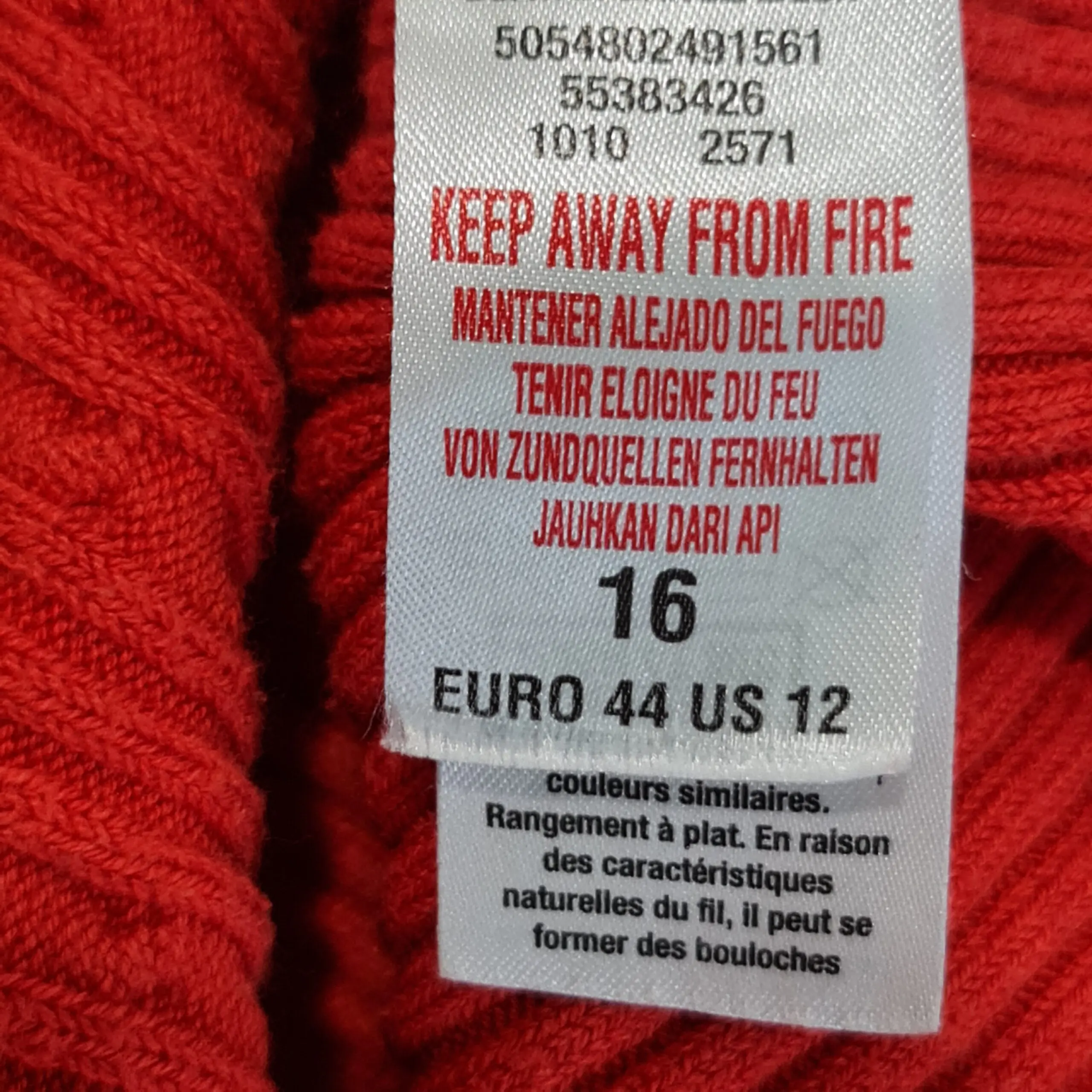 Womens Red Cable Knit Jumper UK 16 Contrast Stripe Trim - Image 3