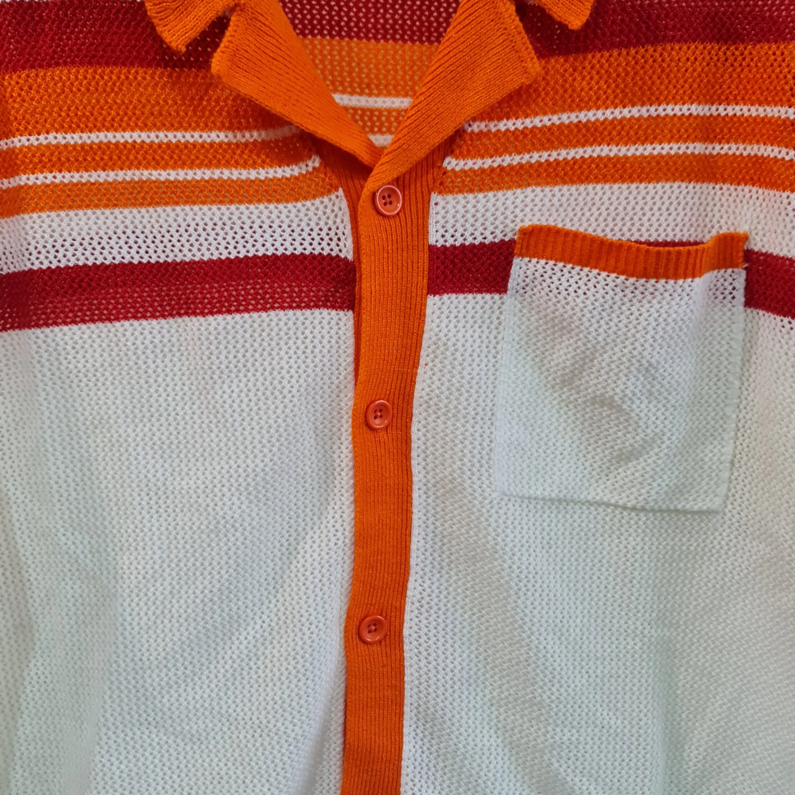 BoohooMAN Mens Orange White Stripe Knit Shirt XL - Image 2