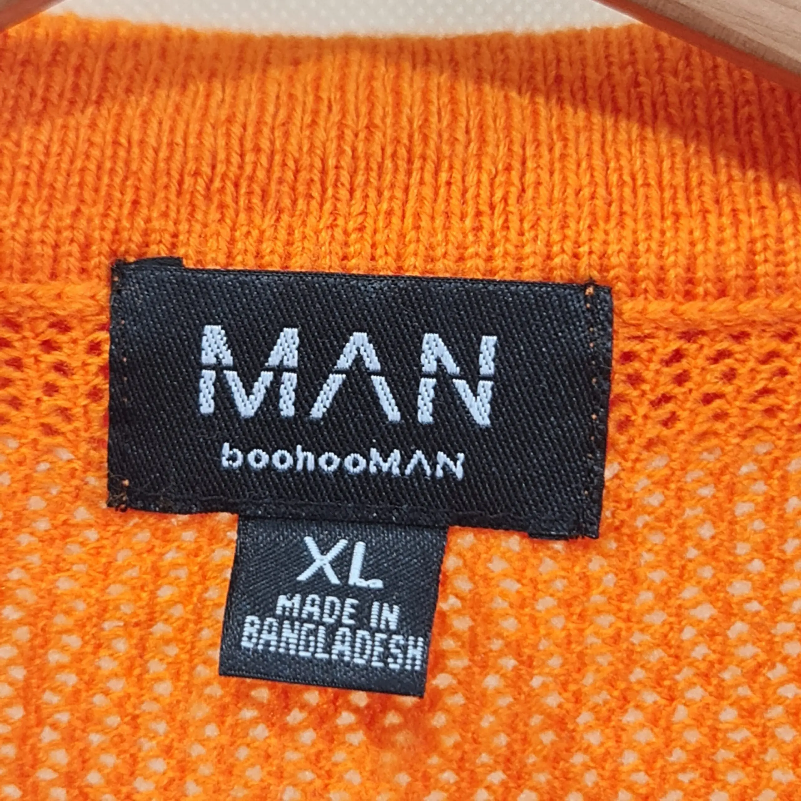 BoohooMAN Mens Orange White Stripe Knit Shirt XL - Image 3
