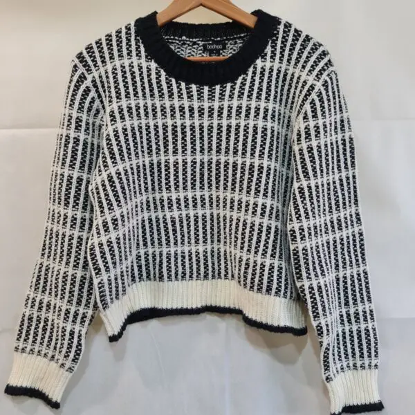 Boohoo Womens Black White Check Knit Jumper M UK 12-14
