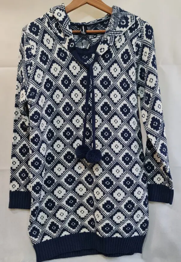 Izabel London Womens Navy White Hooded Knit Jumper XXL UK 24