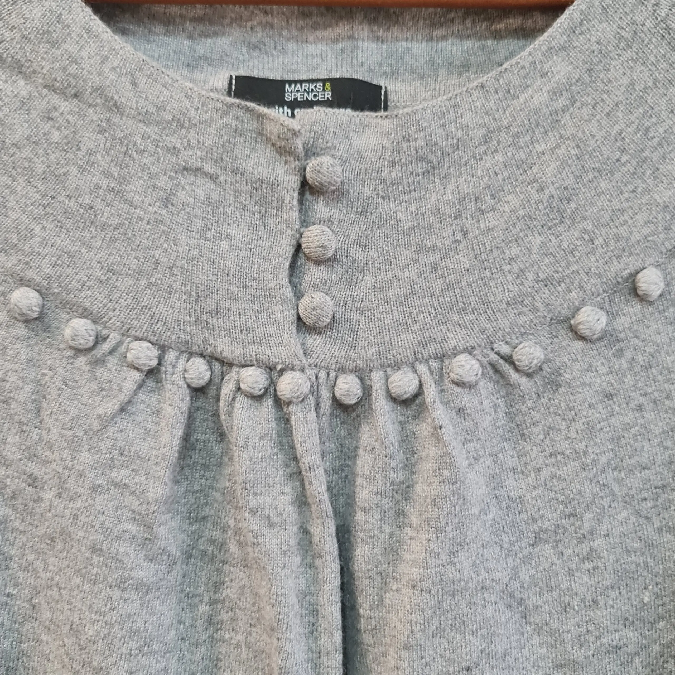 Marks & Spencer Womens Grey Cardigan With Cashmere UK 8 - Image 2