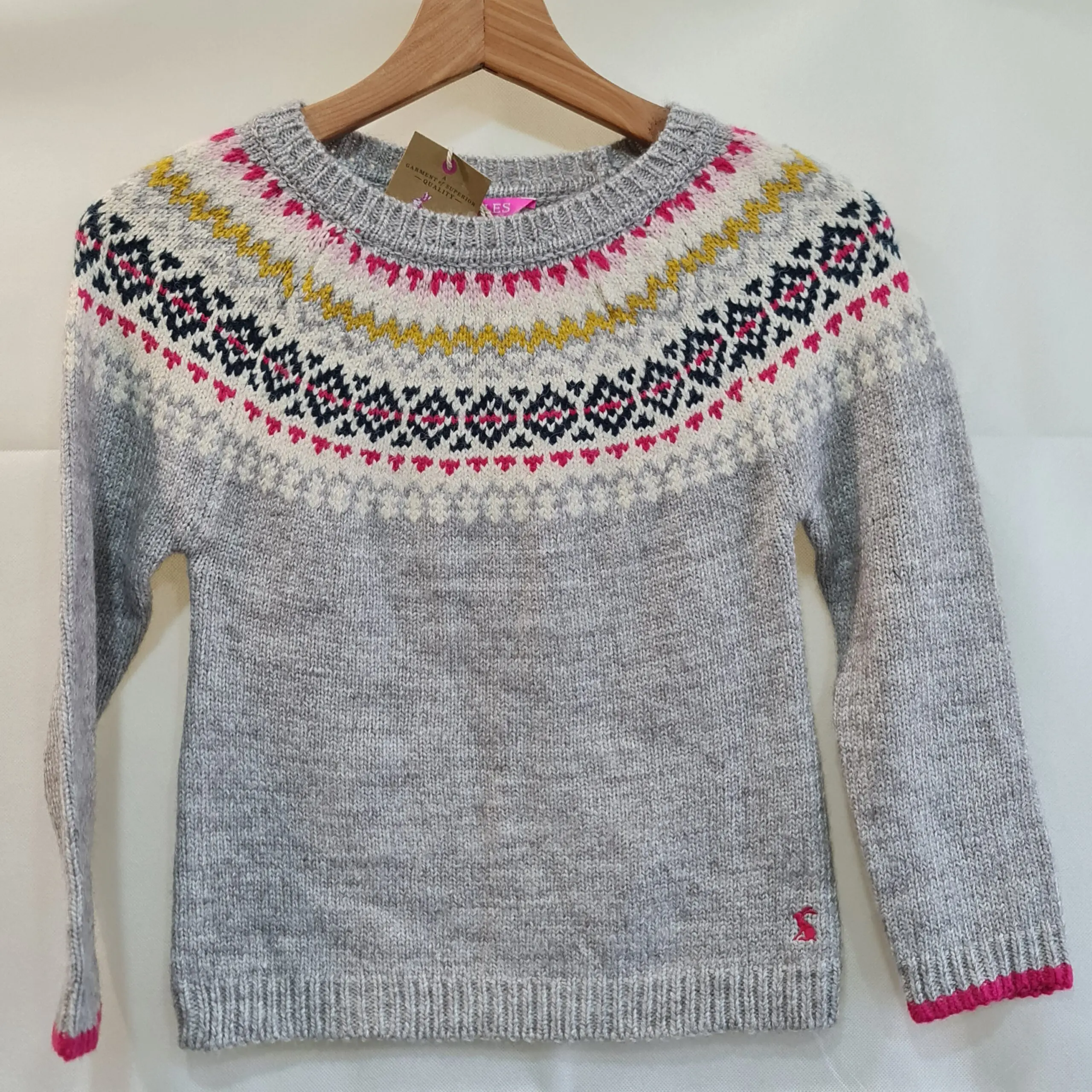 Joules Girls Grey Christmas Fair Isle Jumper 7-8Y 122-128cm