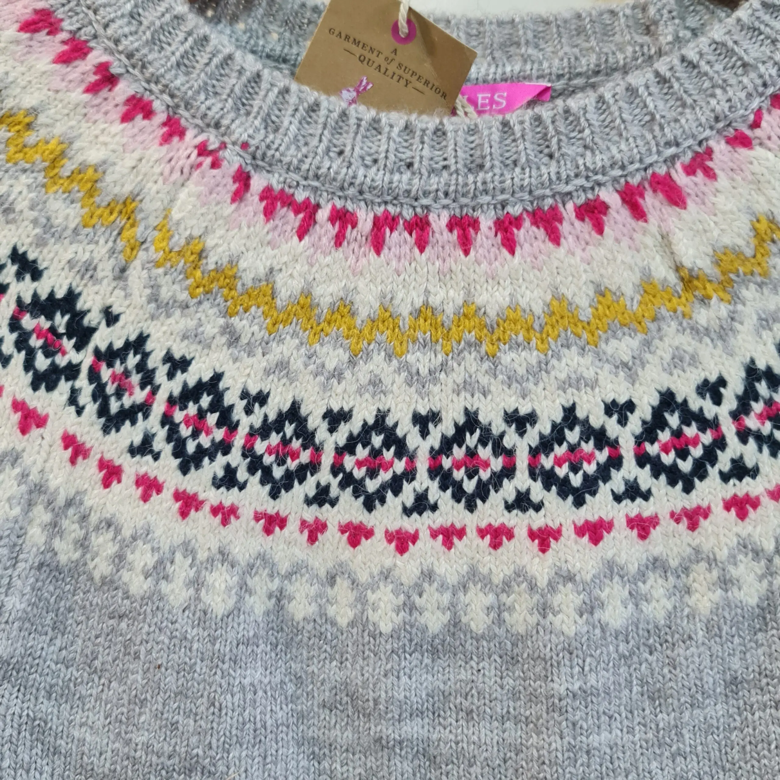 Joules Girls Grey Christmas Fair Isle Jumper 7-8Y 122-128cm - Image 3