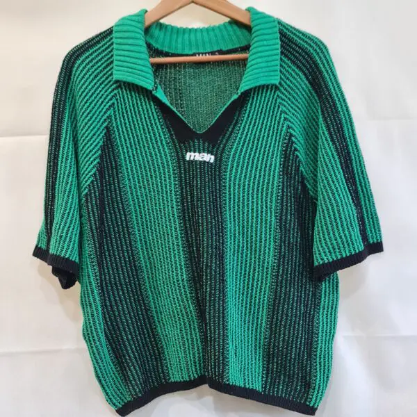 BoohooMAN Mens Green Black Collared Knit Jumper XL