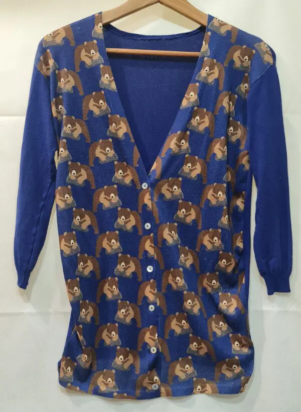 Blufin Womens Blue Brown Animal Print Cardigan XS UK 4-6