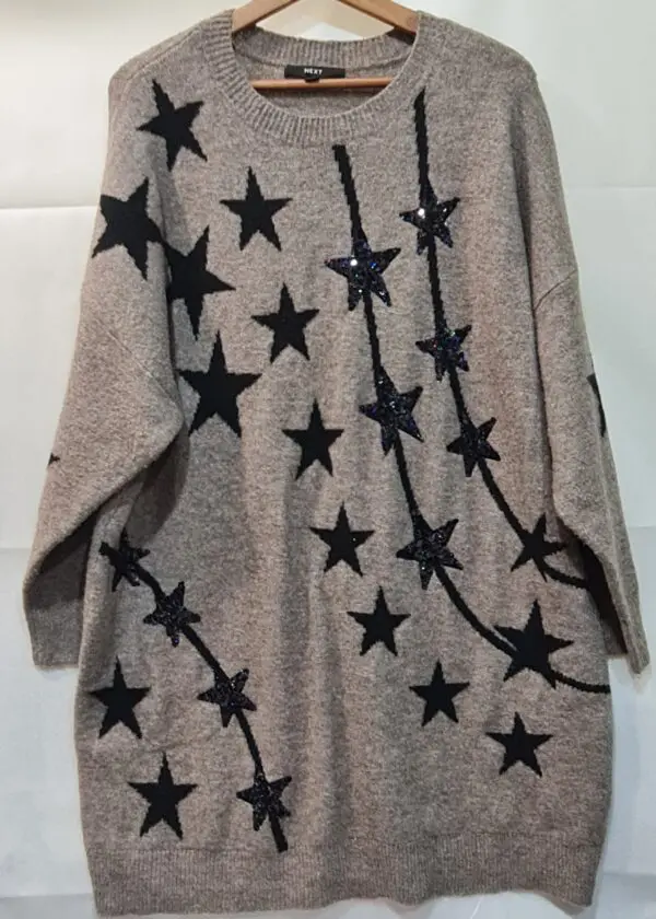 Next Womens Grey Black Star Knit Jumper Dress XL UK 20-22