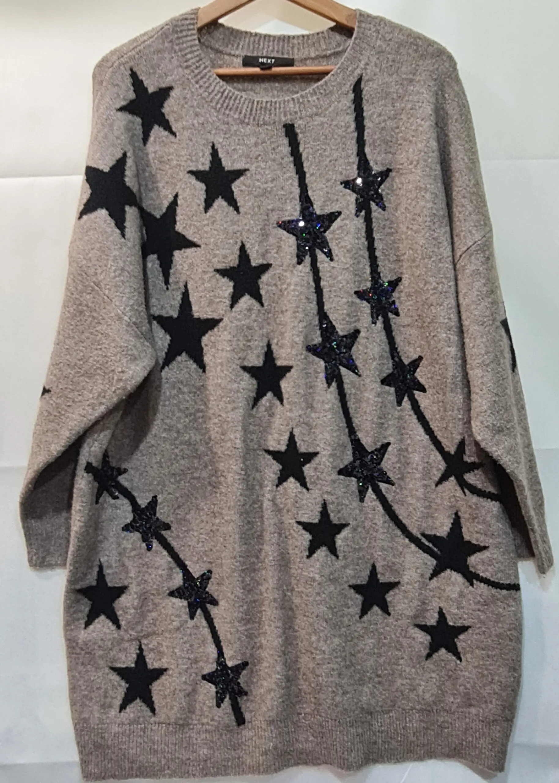 Next Womens Grey Black Star Knit Jumper Dress XL UK 20-22