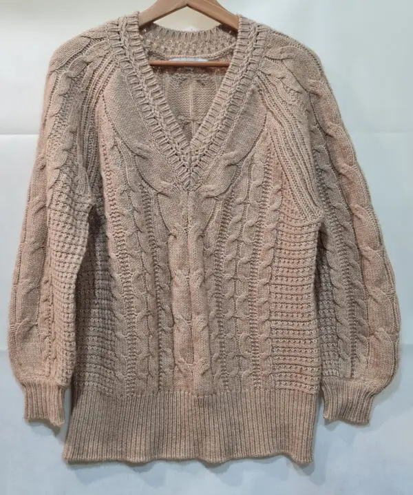 Next Womens Beige Cable Knit V Neck Jumper M UK 12-14