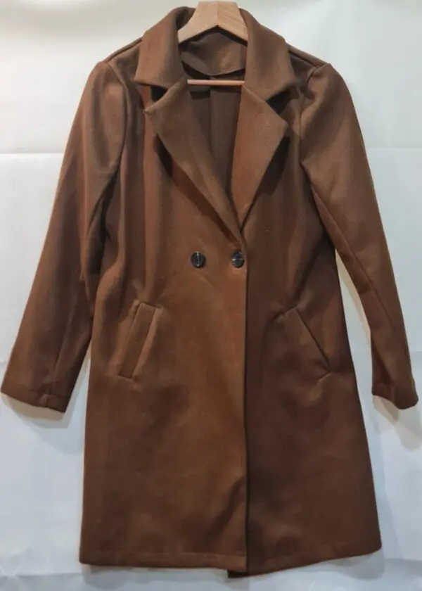 Shein Womens Brown Double Breasted Long Coat M UK 12-14