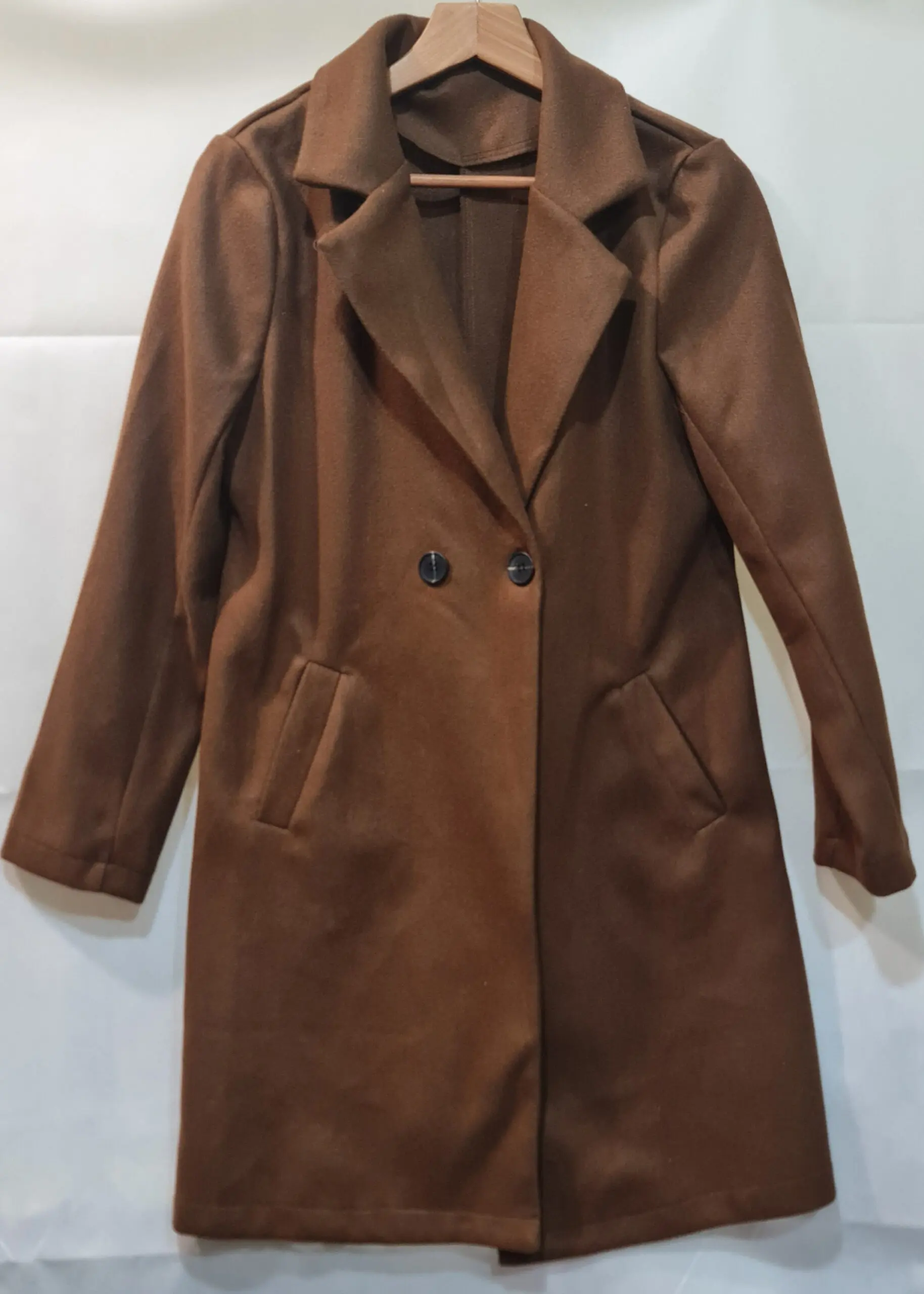 Shein Womens Brown Double Breasted Long Coat M UK 12-14