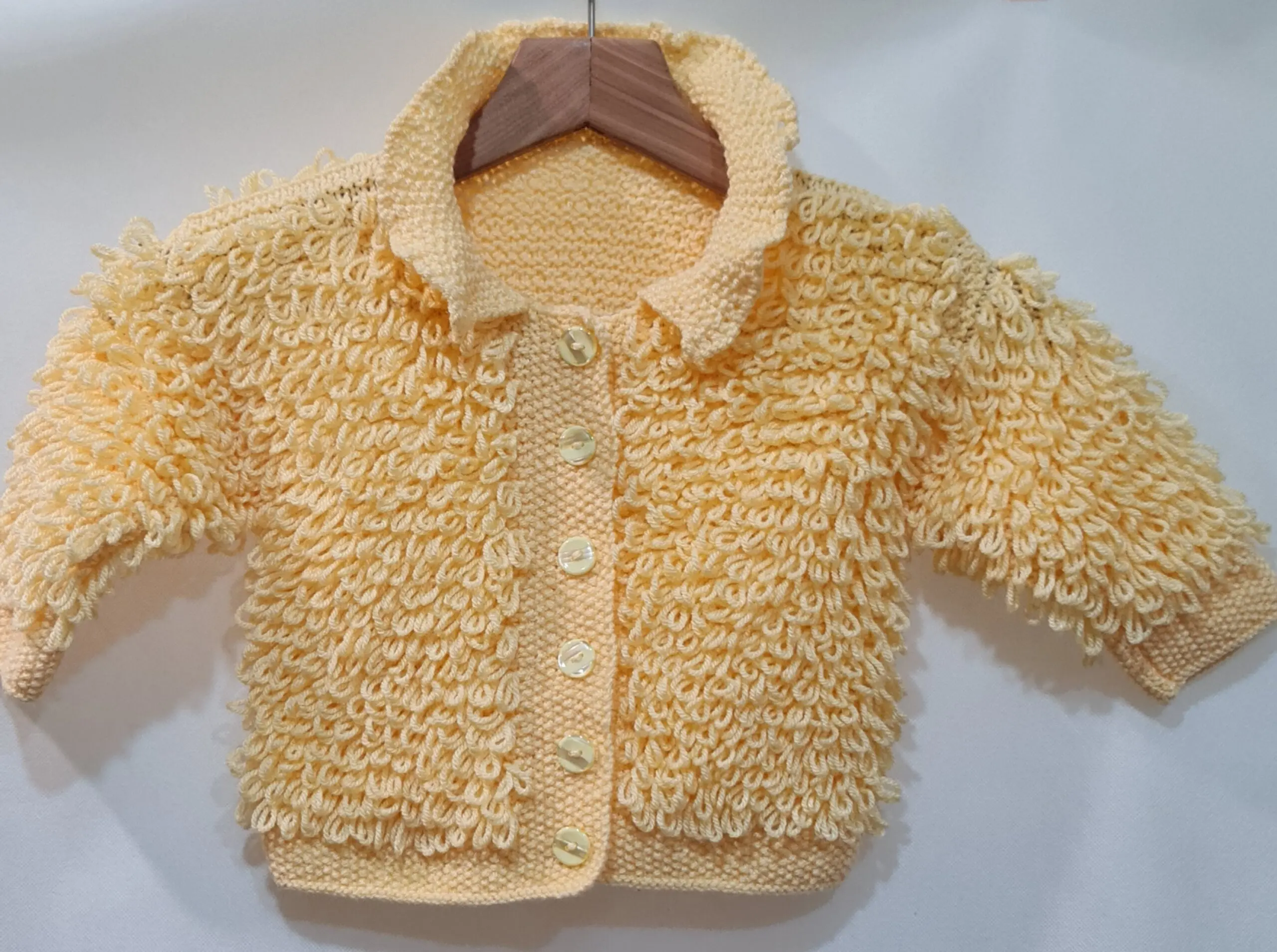 Hand Knitted Girls Yellow Loop Knit Cardigan 5 Years 110cm