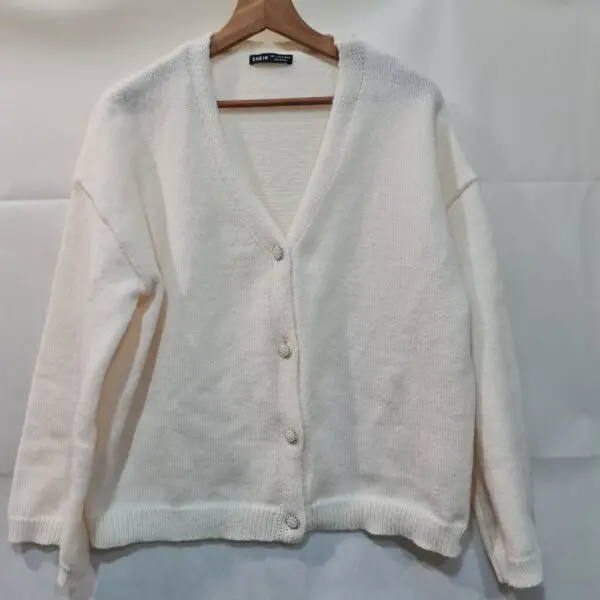 Shein Womens Cream Pearl Button Cardigan L UK 16-18