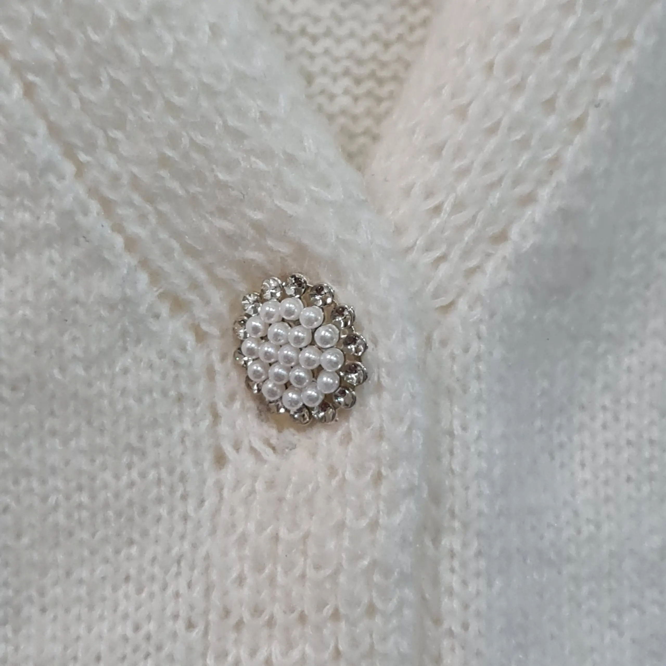 Shein Womens Cream Pearl Button Cardigan L UK 16-18 - Image 2