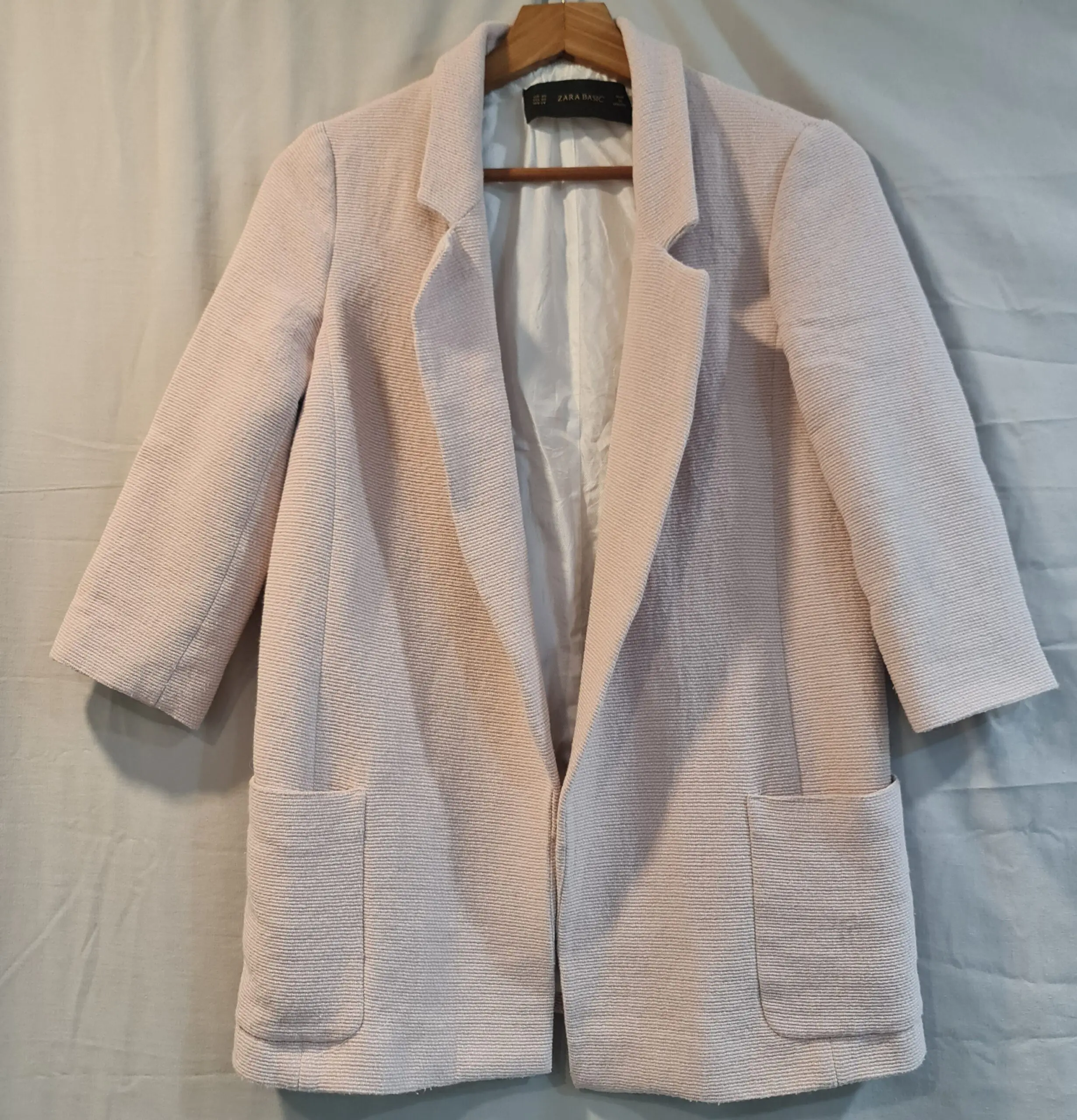 Zara Basic Womens Pink Wool Blend Long Blazer XS UK 4-6