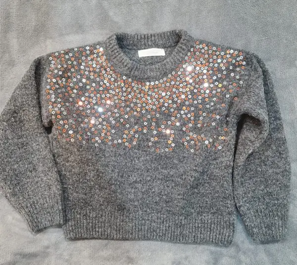 Primark Girls Grey Sequin Jumper 3-4 Years 104cm