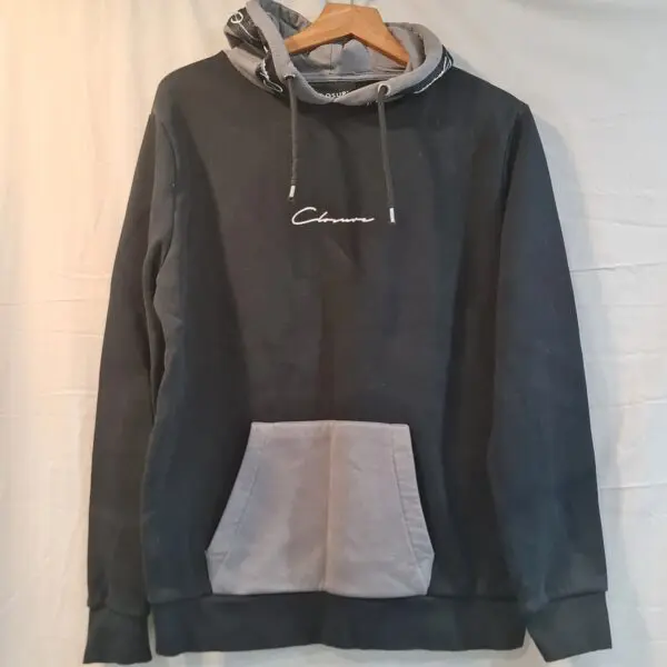 Closure London Mens Black Grey Contrast Hoodie M