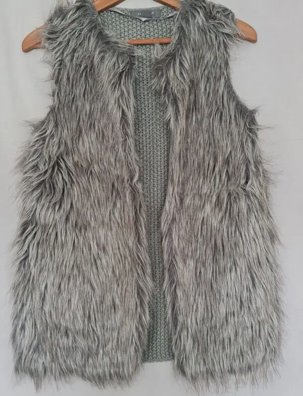 Primark Womens Grey Faux Fur Gilet S UK 8-10