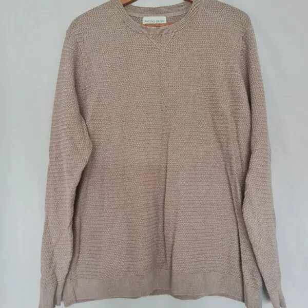 Racing Green Mens Beige Textured Cotton Jumper XXL
