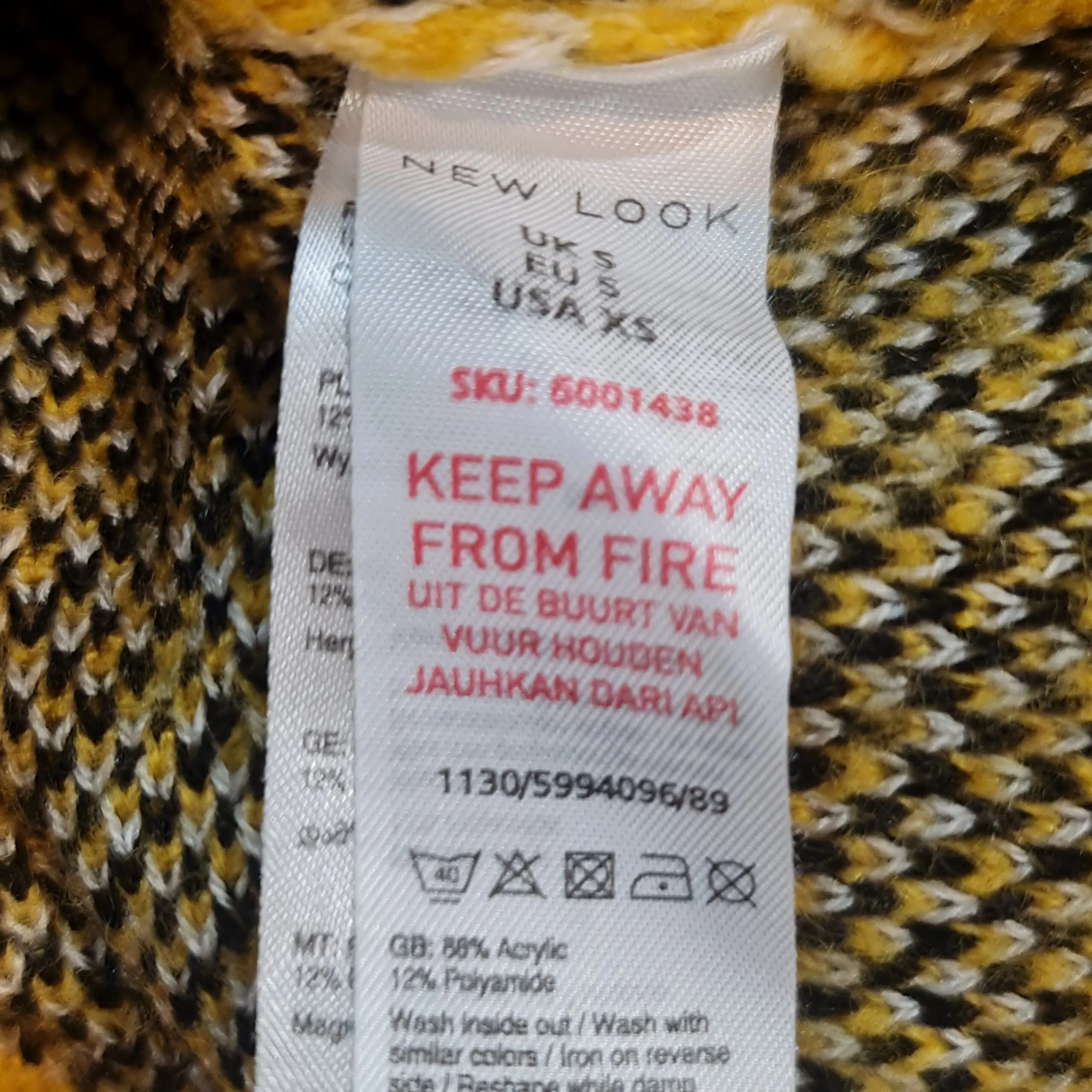 New Look Womens Yellow Black Check Knit Jumper S UK 8-10 - Image 2
