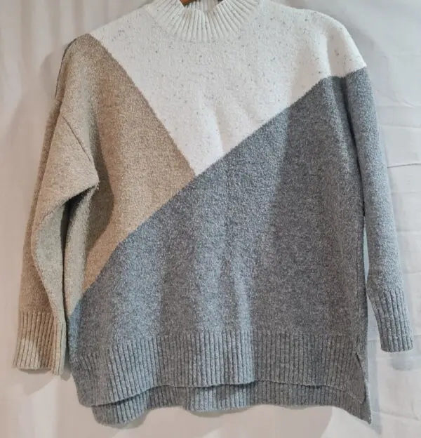 George Womens Grey Beige Colour Block Knit Jumper L UK 16-18