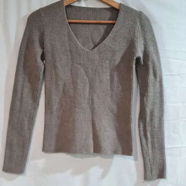 Shein Womens Brown Ribbed V Neck Jumper M UK 12-14