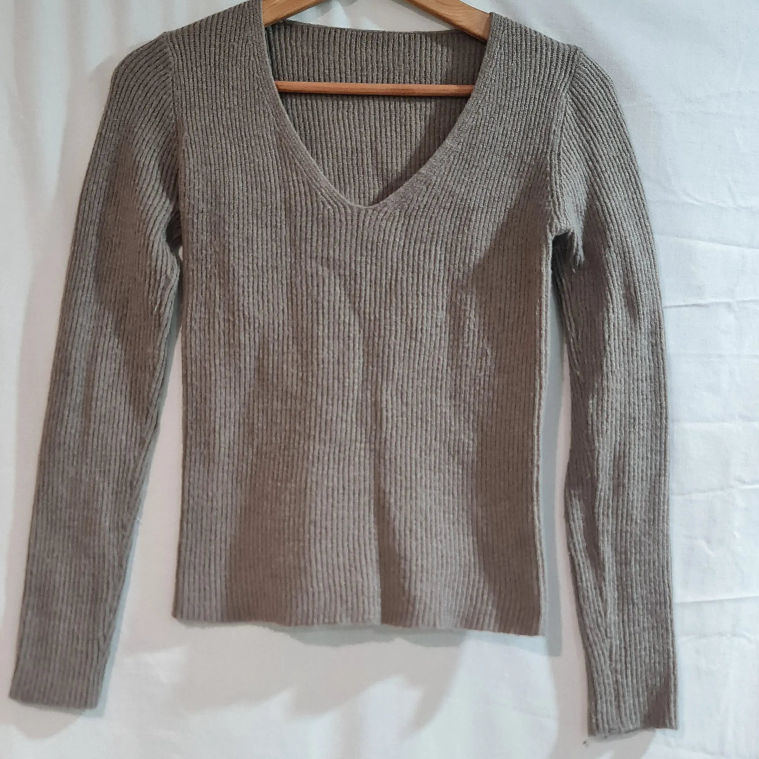 Shein Womens Brown Ribbed V Neck Jumper M UK 12-14