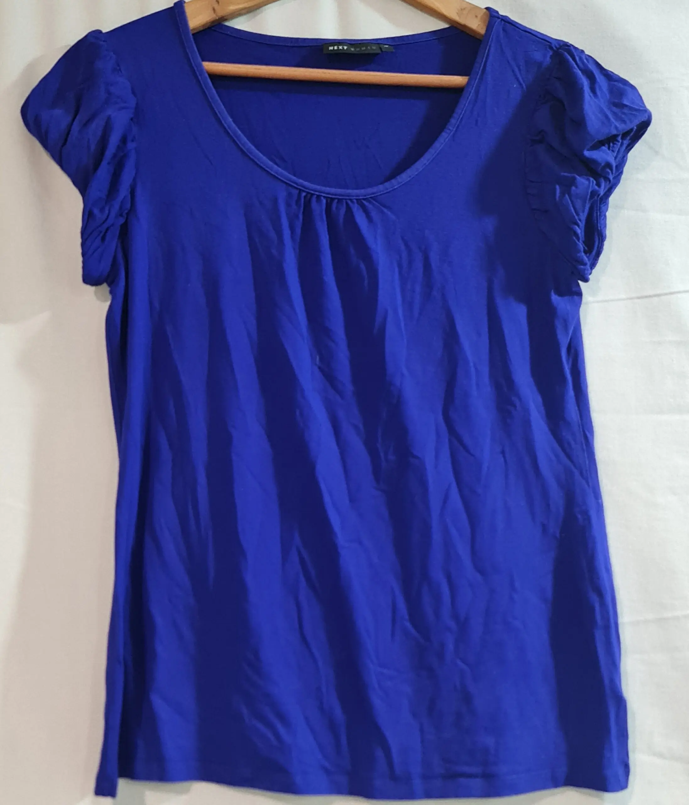 Next Womens Blue Ruched Sleeve Top UK 16
