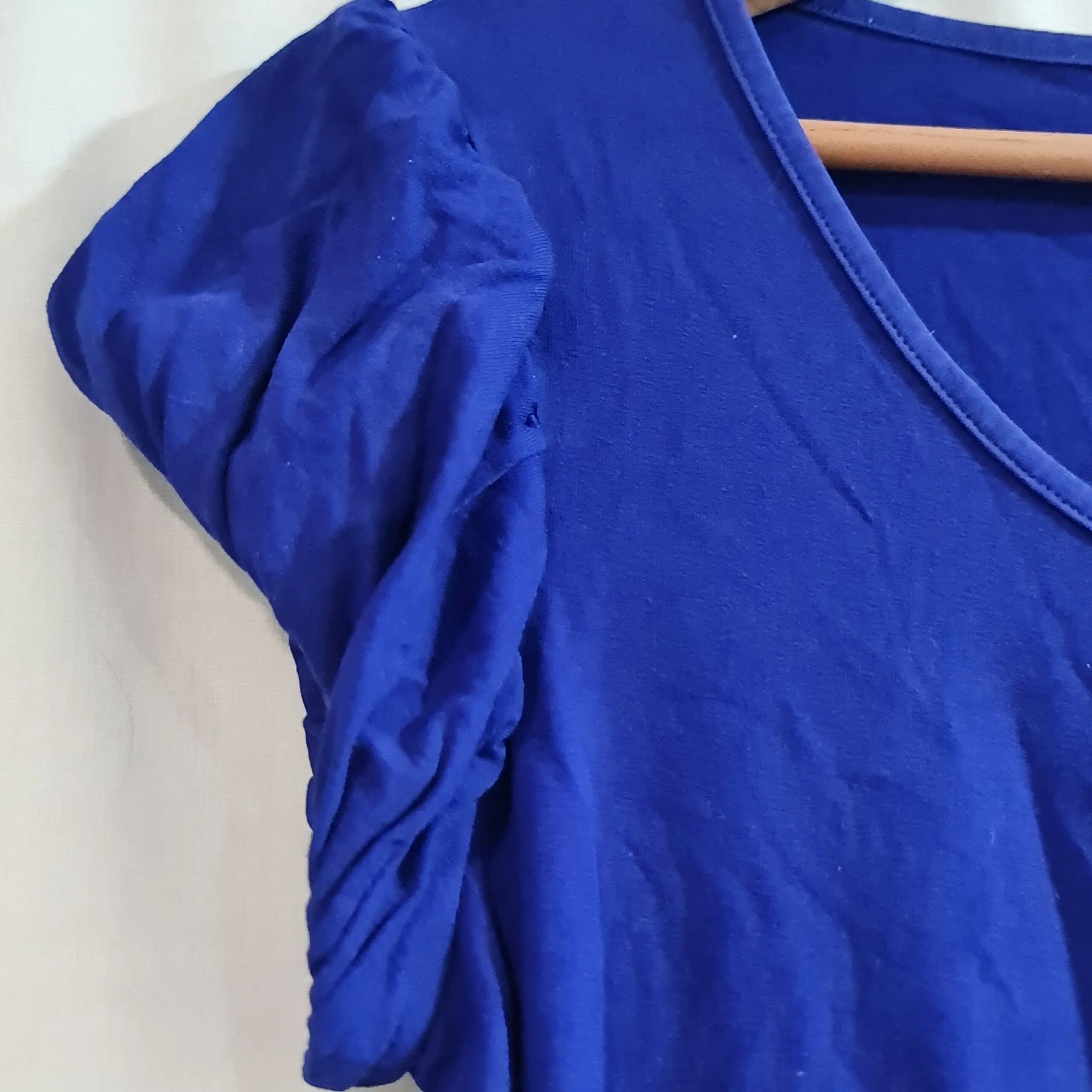 Next Womens Blue Ruched Sleeve Top UK 16 - Image 2