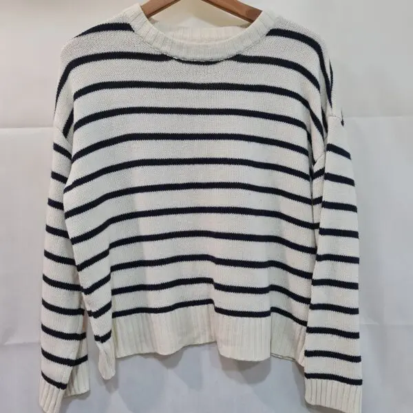 Shein Womens Cream Black Stripe Knit Jumper M UK 12-14