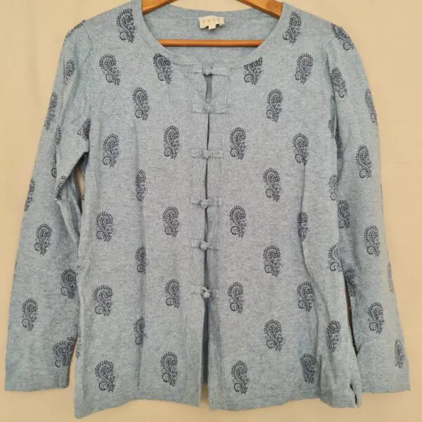 EAST Womens Light Blue Paisley Wool Cashmere Cardigan M UK 12-14