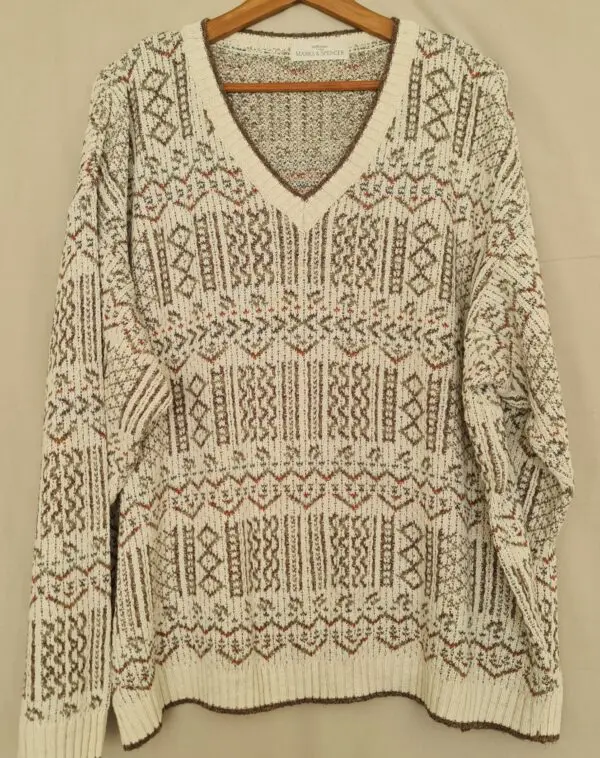 St Michael M&S Mens Cream Fair Isle V Neck Jumper XL