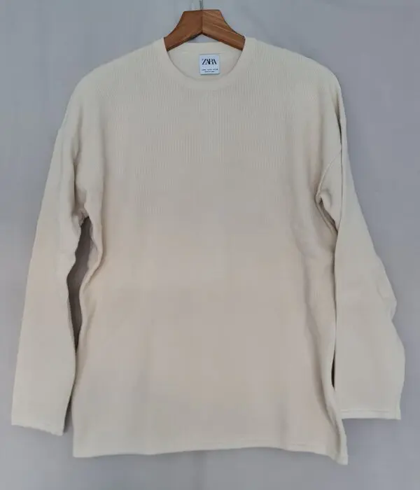 Zara Mens Cream Beige Crew Neck Knit Jumper Size M
