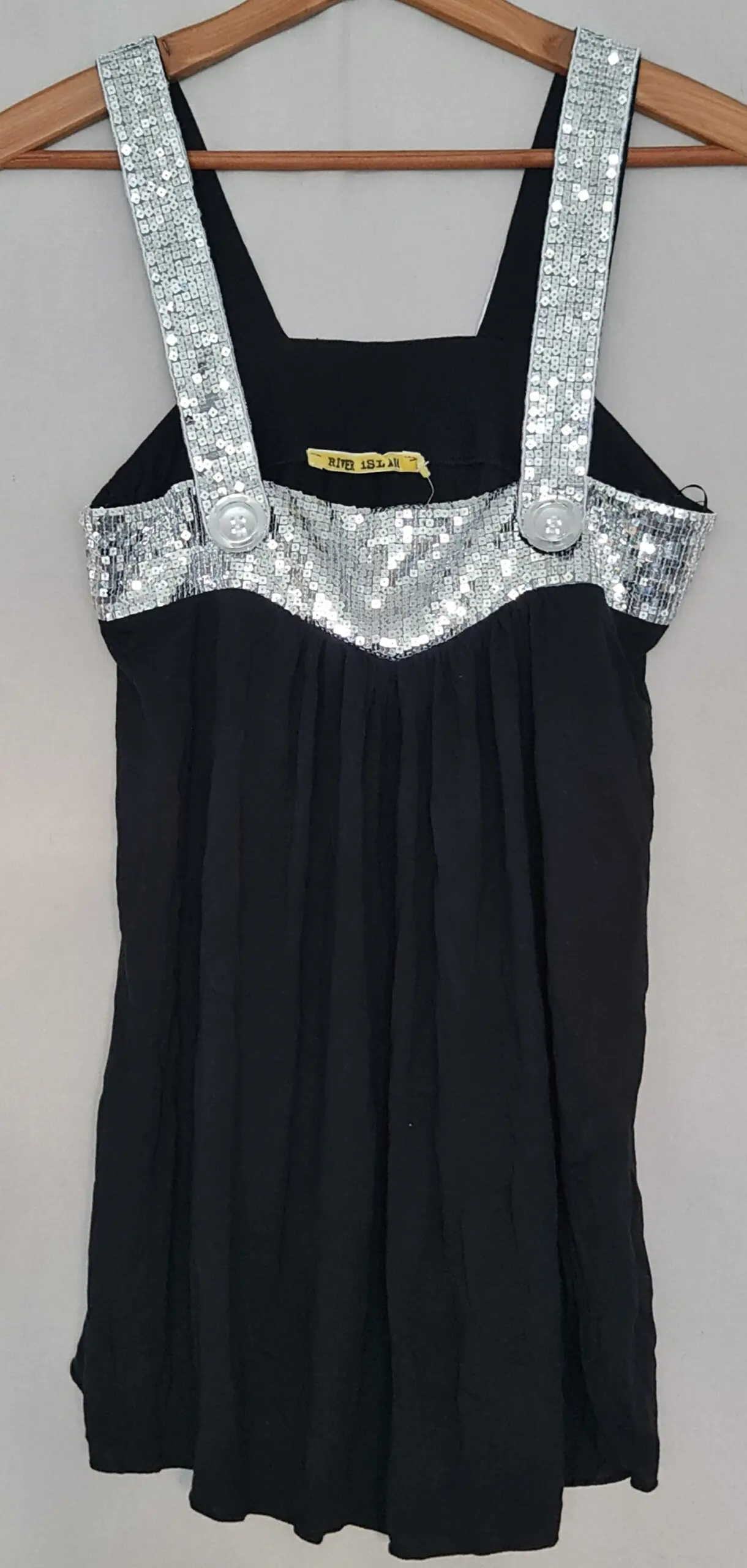 River Island Womens Black Silver Sequin Vest Top M UK 12-14