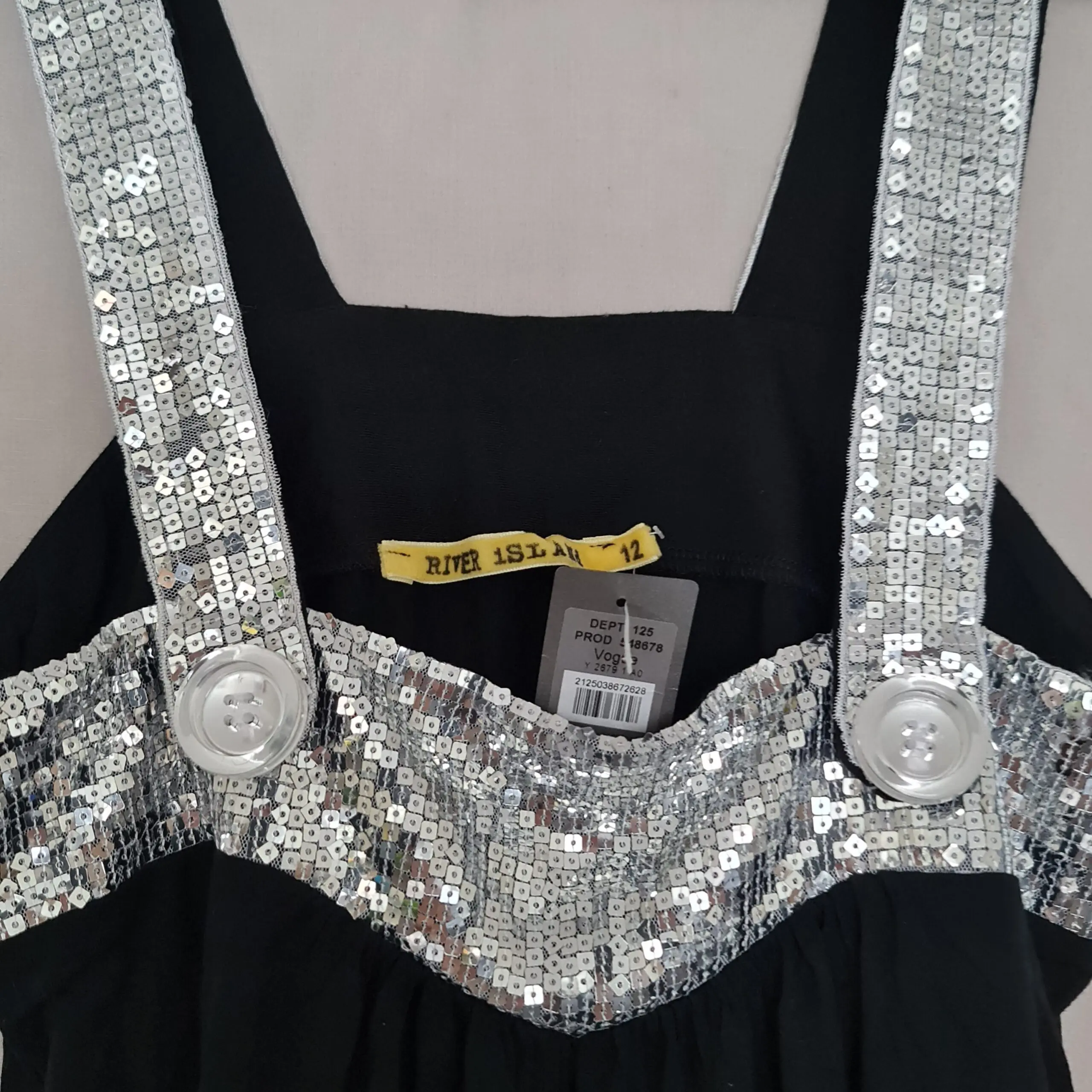 River Island Womens Black Silver Sequin Vest Top M UK 12-14 - Image 4