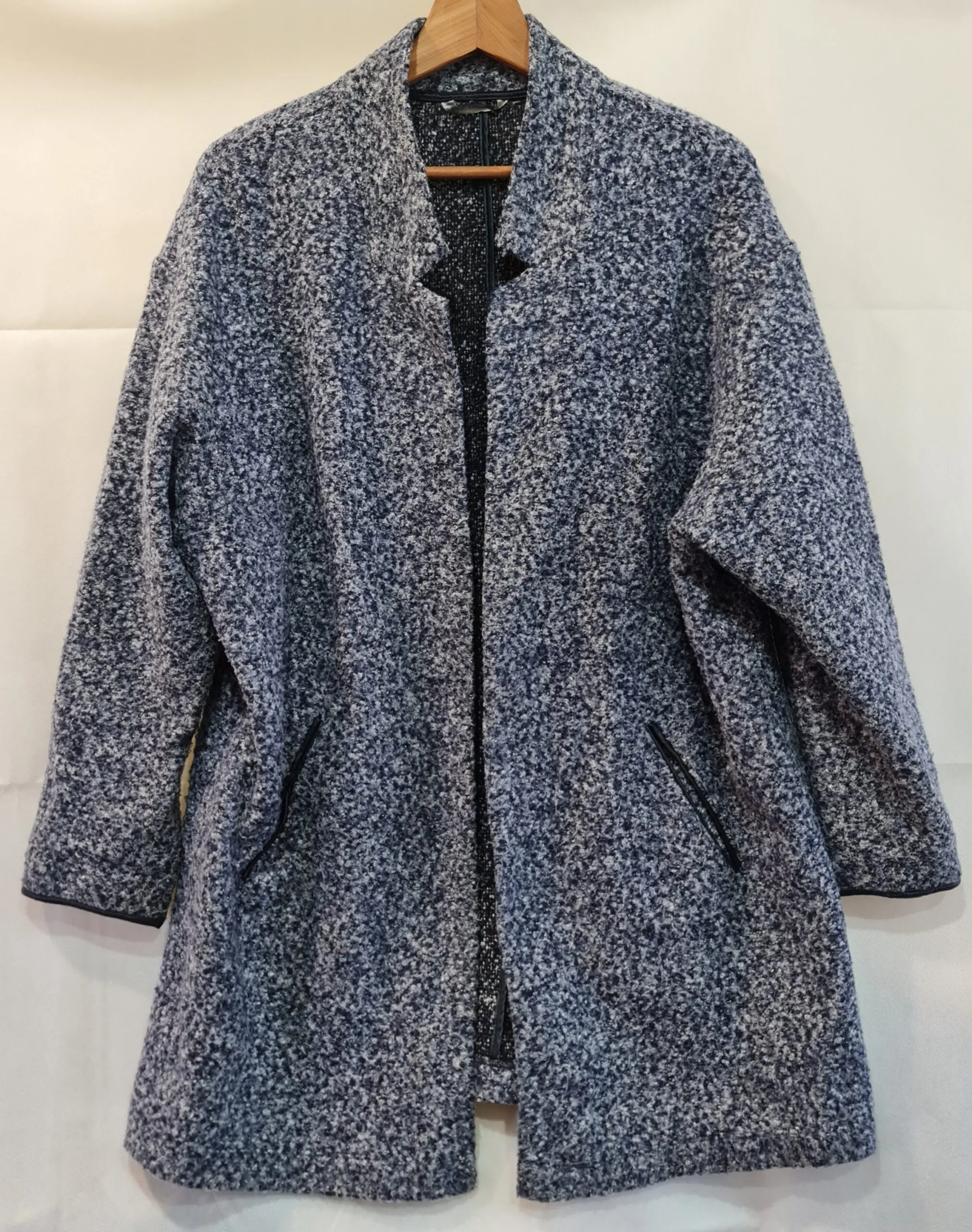 Marks & Spencer Womens Navy Grey Textured Long Coat UK 20