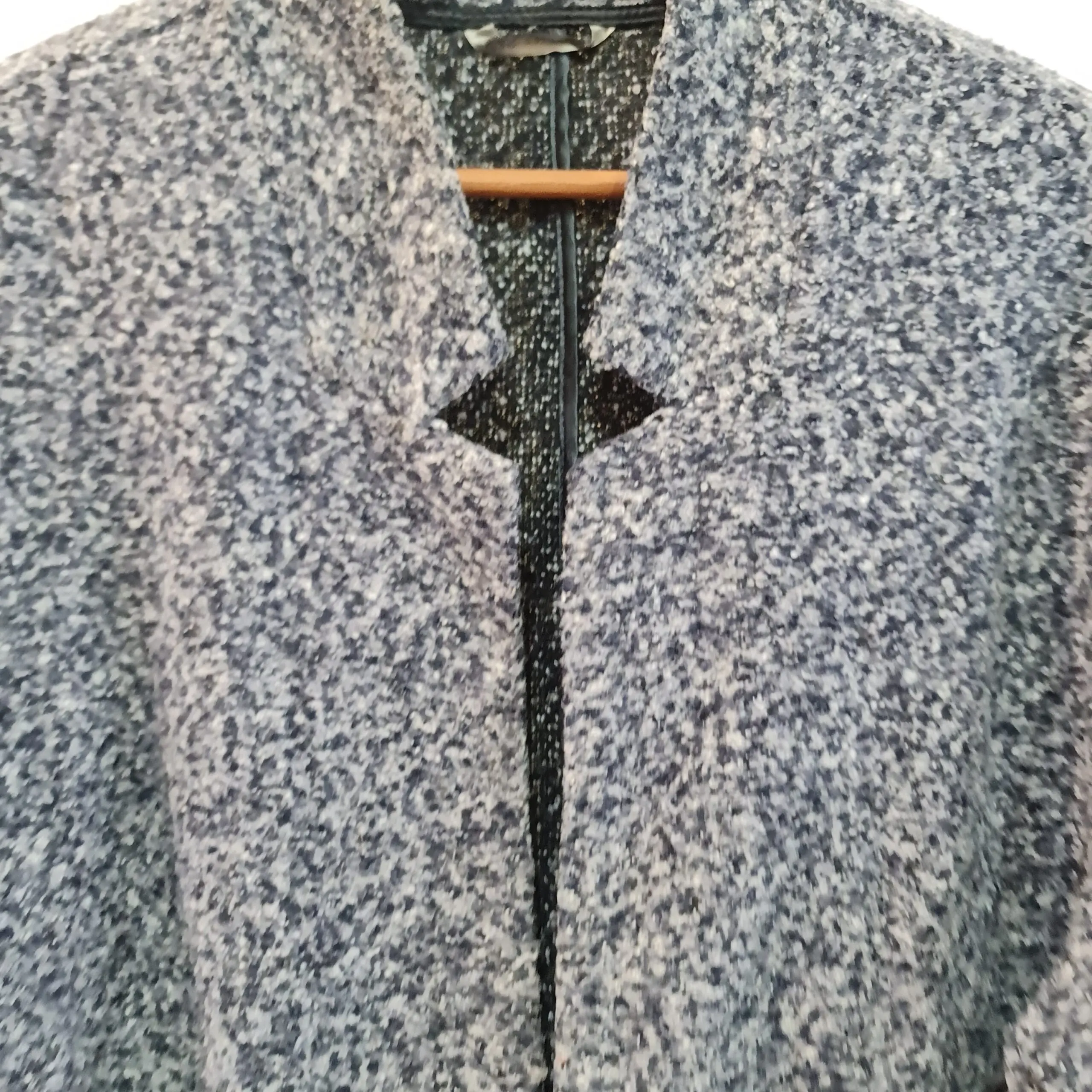 Marks & Spencer Womens Navy Grey Textured Long Coat UK 20 - Image 3
