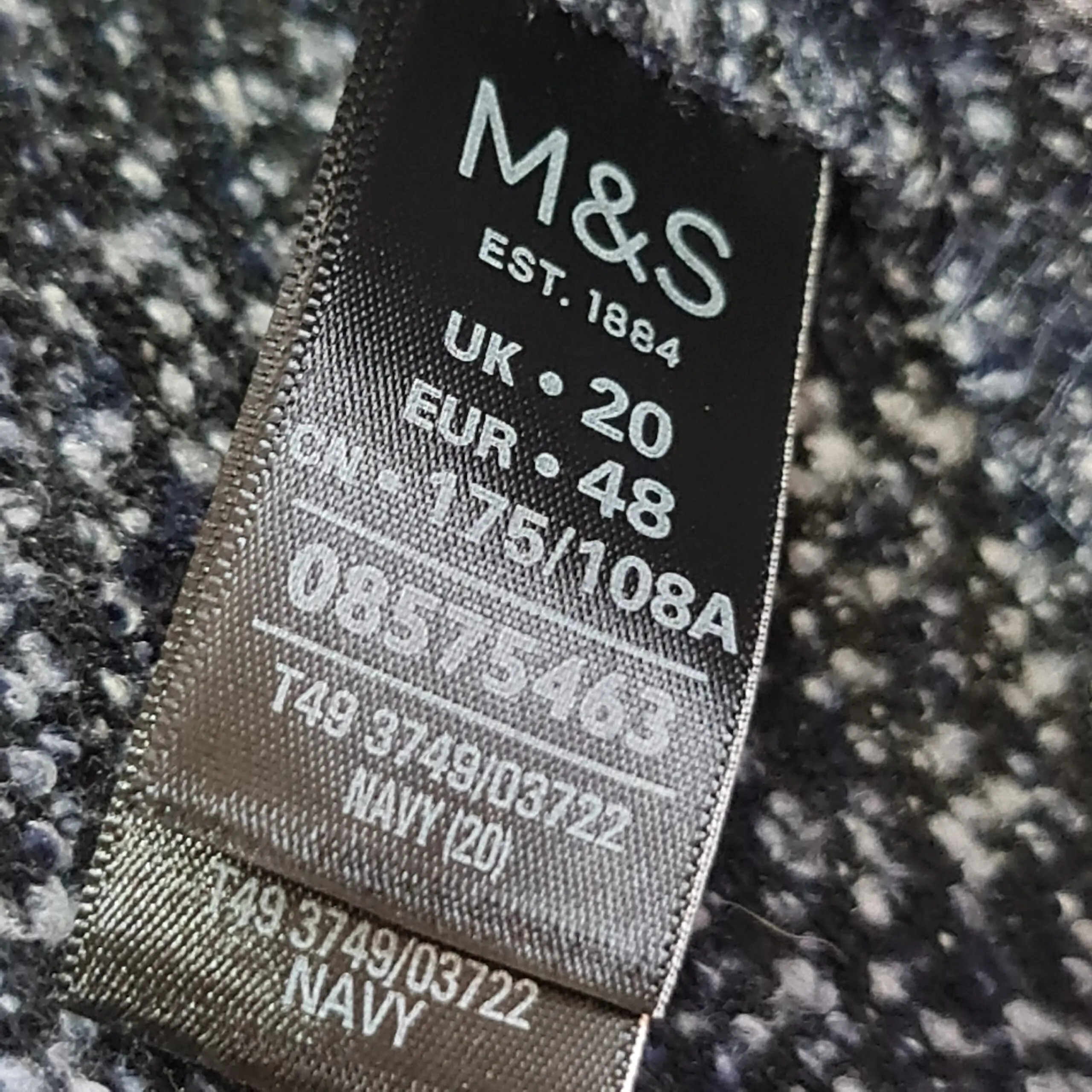 Marks & Spencer Womens Navy Grey Textured Long Coat UK 20 - Image 4