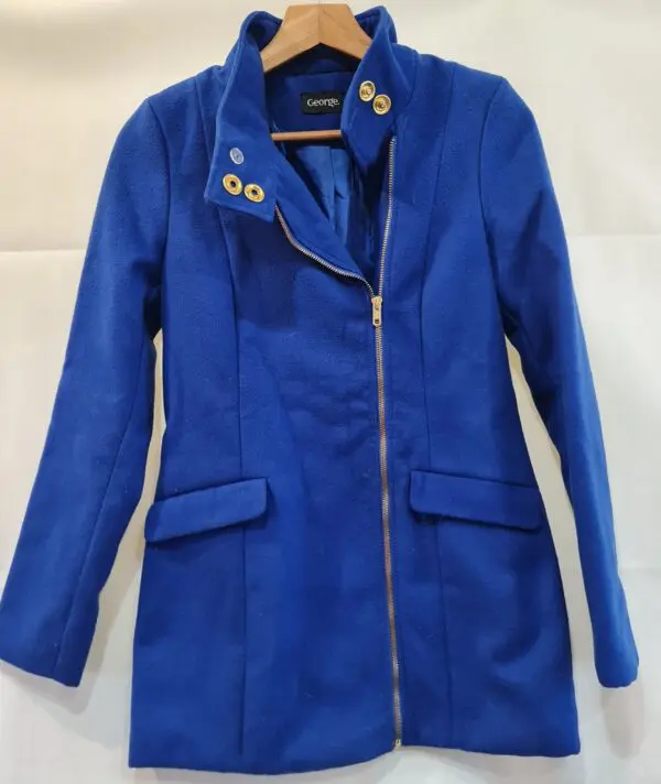George Womens Cobalt Blue Asymmetric Zip Coat UK 8