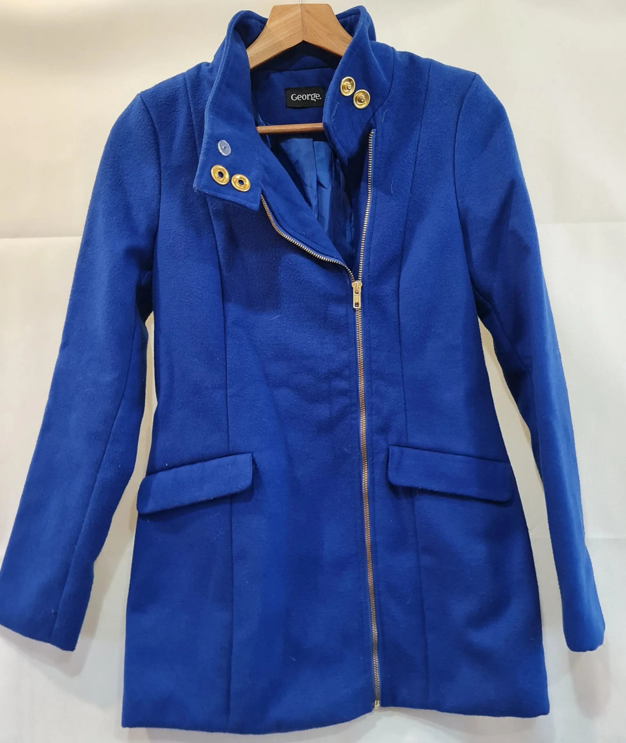 George Womens Cobalt Blue Asymmetric Zip Coat UK 8