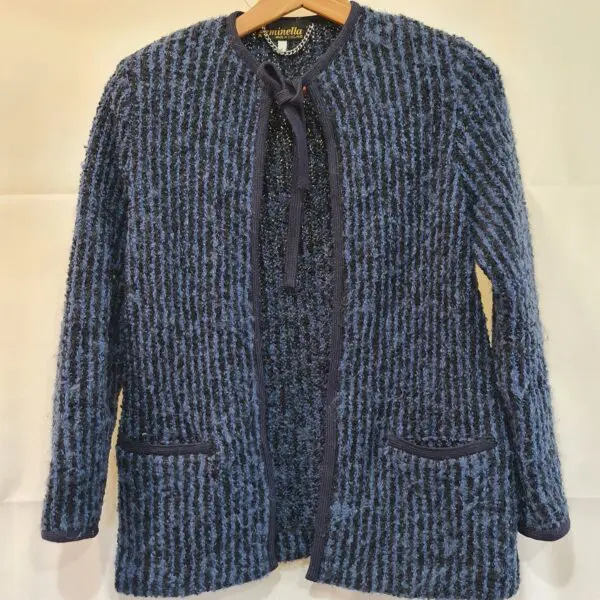 Feminella Womens Navy Blue Textured Tie Front Cardigan M UK 12-14