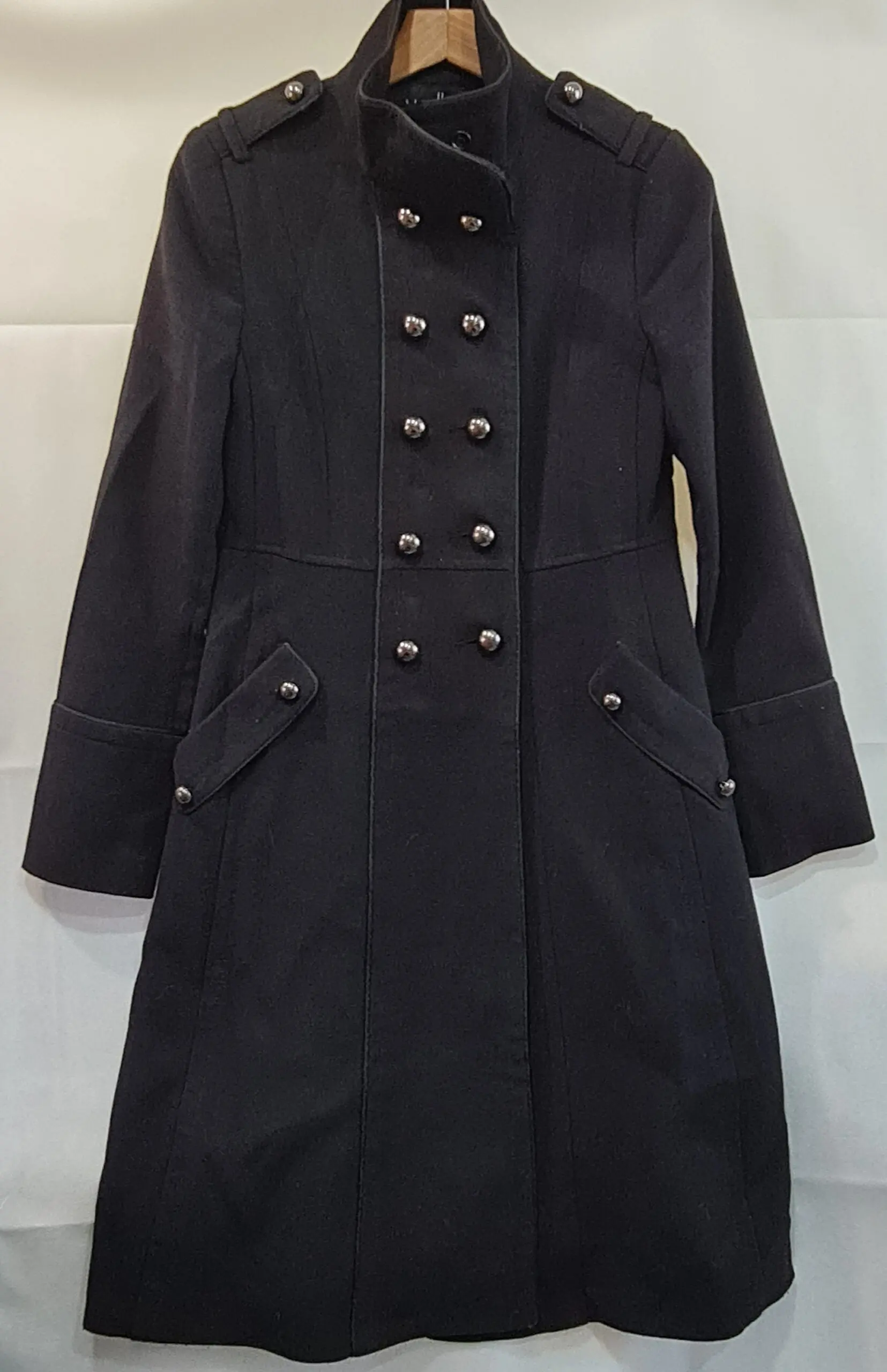 Wallis Womens Black Military Style Long Coat UK 10